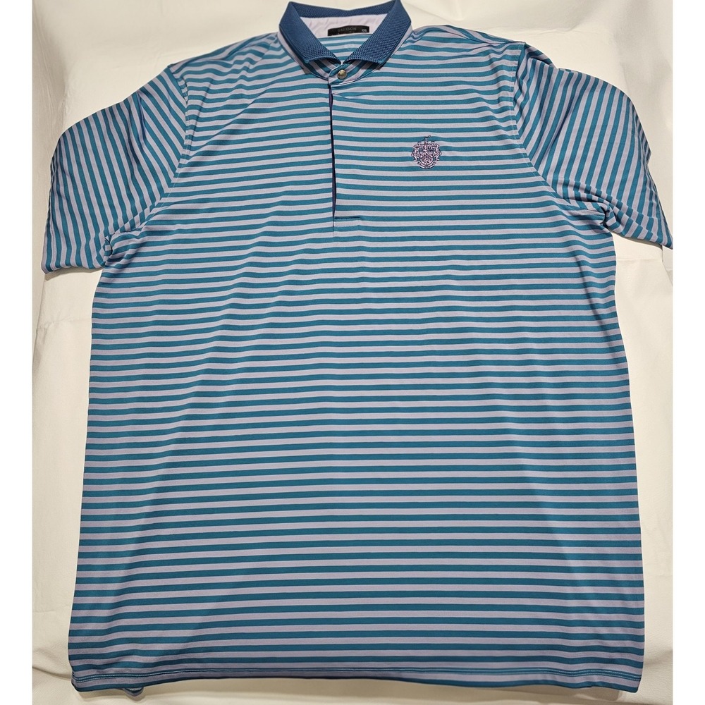 Greyson Golf Polo Shirt Men XXL Teal White Striped Performance Stretch Golf Polo